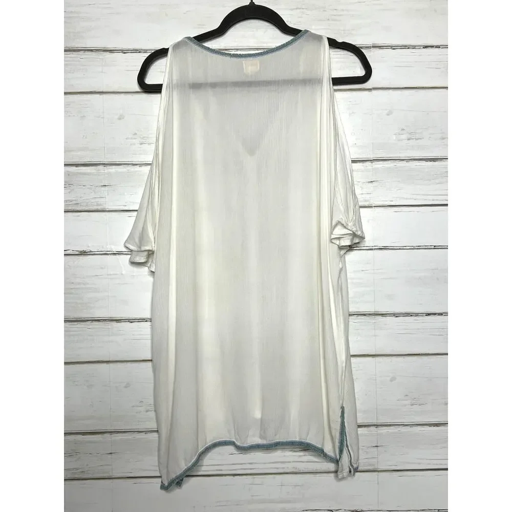 O’Neill Boho Tunic Top Small Ivory Embroidered V Neck Flowy Beach Cover Up